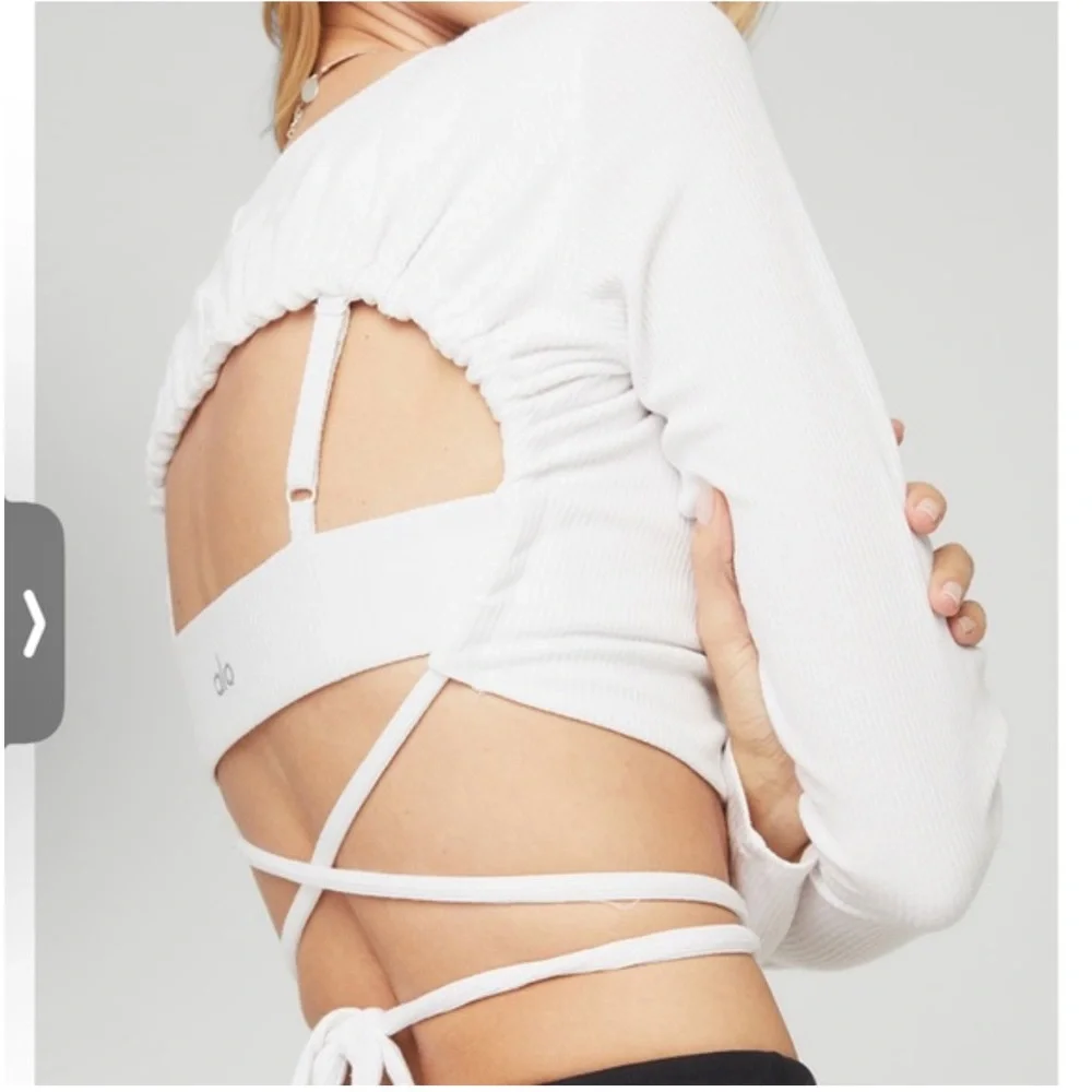 Alo Yoga Ribbed Manifest Long Sleeve shirt top White Sz S - Picture 2 of 8